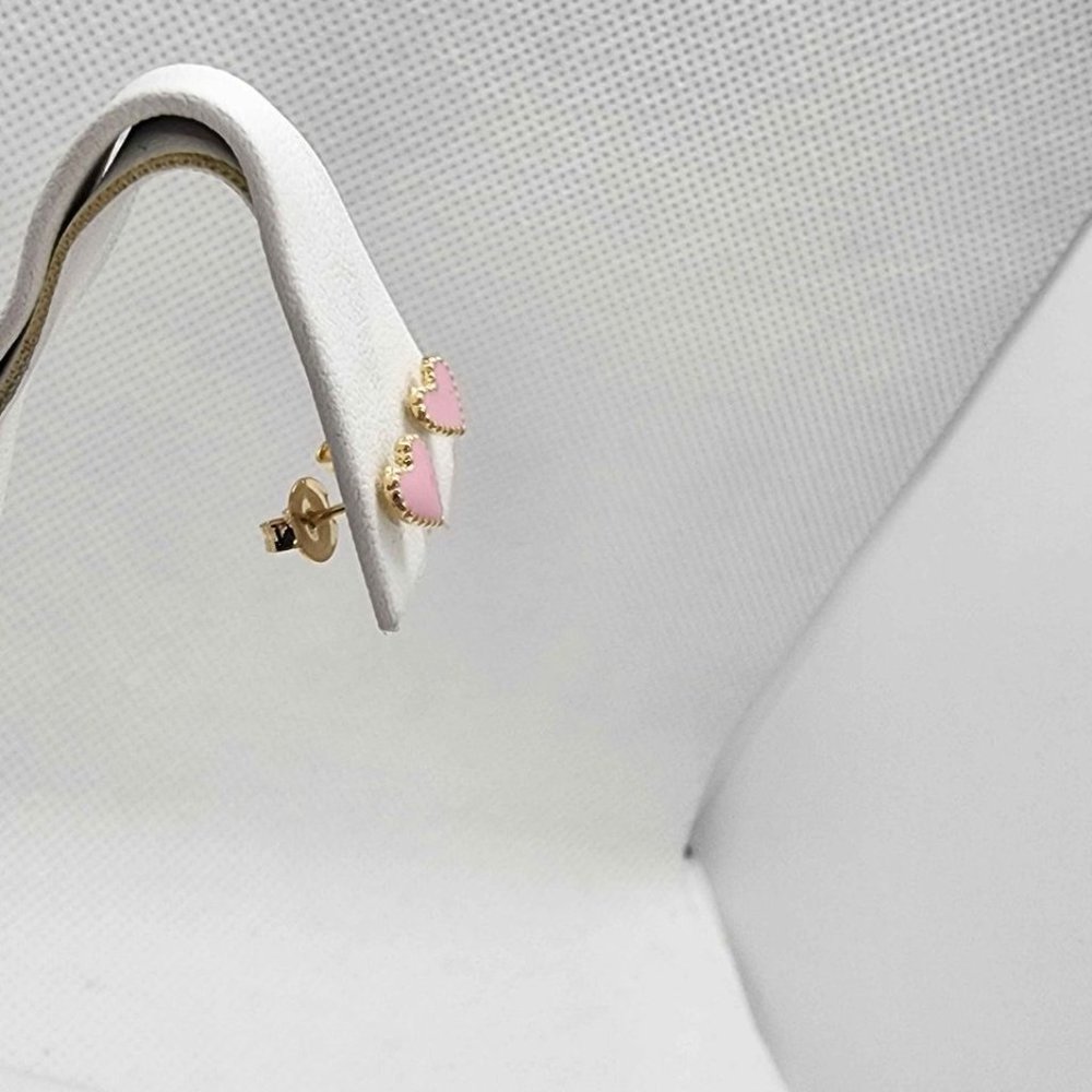 Brand NEW  Brazilian 18k Gold Filled Pink Heart Earrings - Studs - Picture 2 of 4
